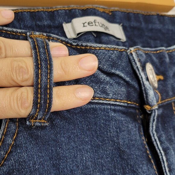 Refuge Women's Blue Denim Distressed Mid Rise Front Zipper Casual Skinny Jeans - Picture 5 of 12